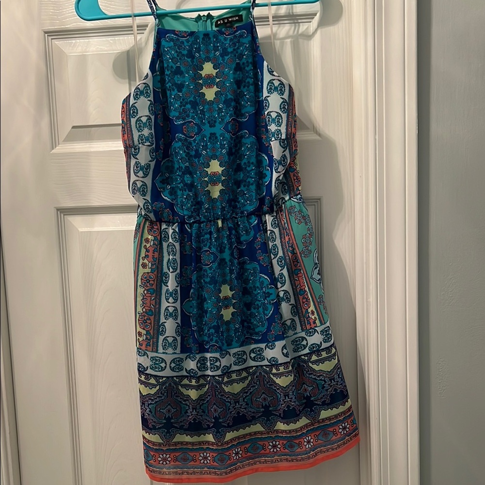 As U Wish Dress with Blue and coral Patterns